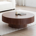 JUSTONE 39.4' Round Wood Coffee Table for Living Room - Modern Farmhouse Walnut Drum Center Table with Artisanal Carved Detailing, No Assembly Required (39.4' Diameter x 13.4' Height)