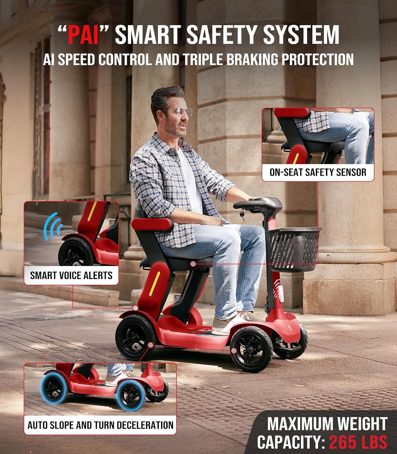 Glashow S3 Mobility Scooter for Seniors - 25 Miles on 1 Charge, 6 MPH Max, 265lbs Loading, Foldable Lightweight Mobility Scooters for Adults All Terrain Travel