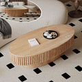 Oval Coffee Table with Storage, Modern Wooden Coffee Table with Solid Wood Veneered, Fluted Center Table Drum Tea Table for Living Room Apartment, 47.2''L×23.6''W×14.2''H