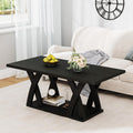 47' Farmhouse Coffee Tables for Living Room Rustic Stands with Storage Shelf Black Coffee Tables for Living Room Farmhouse Center Stands with Shelf Wood Rectangle Center Table