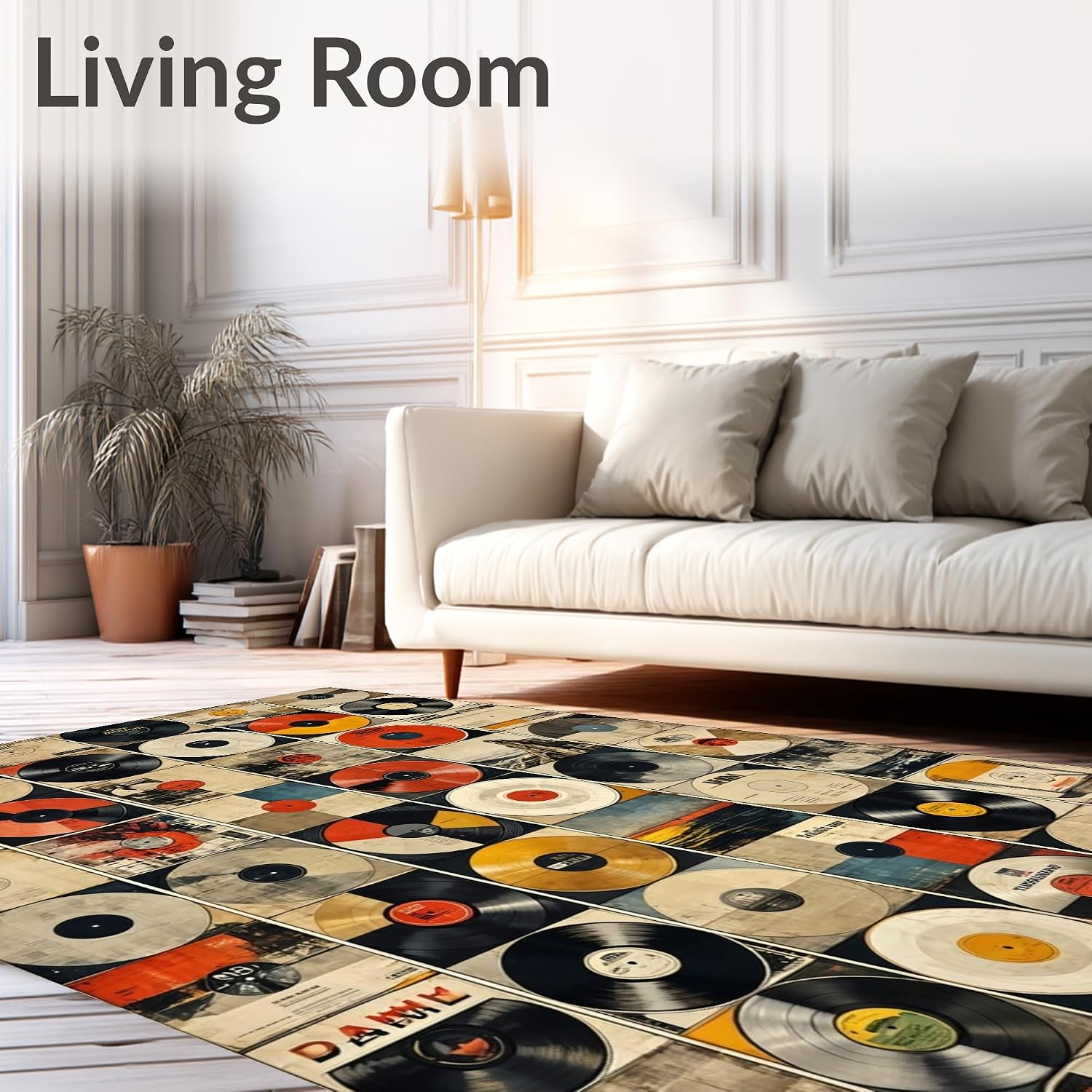 9'x12' Washable High Traffic Area Rug, Modern Music Featuring Retro Album Covers, Flatwoven Area Rugs for Living Room, Bedroom (Black,9x12)