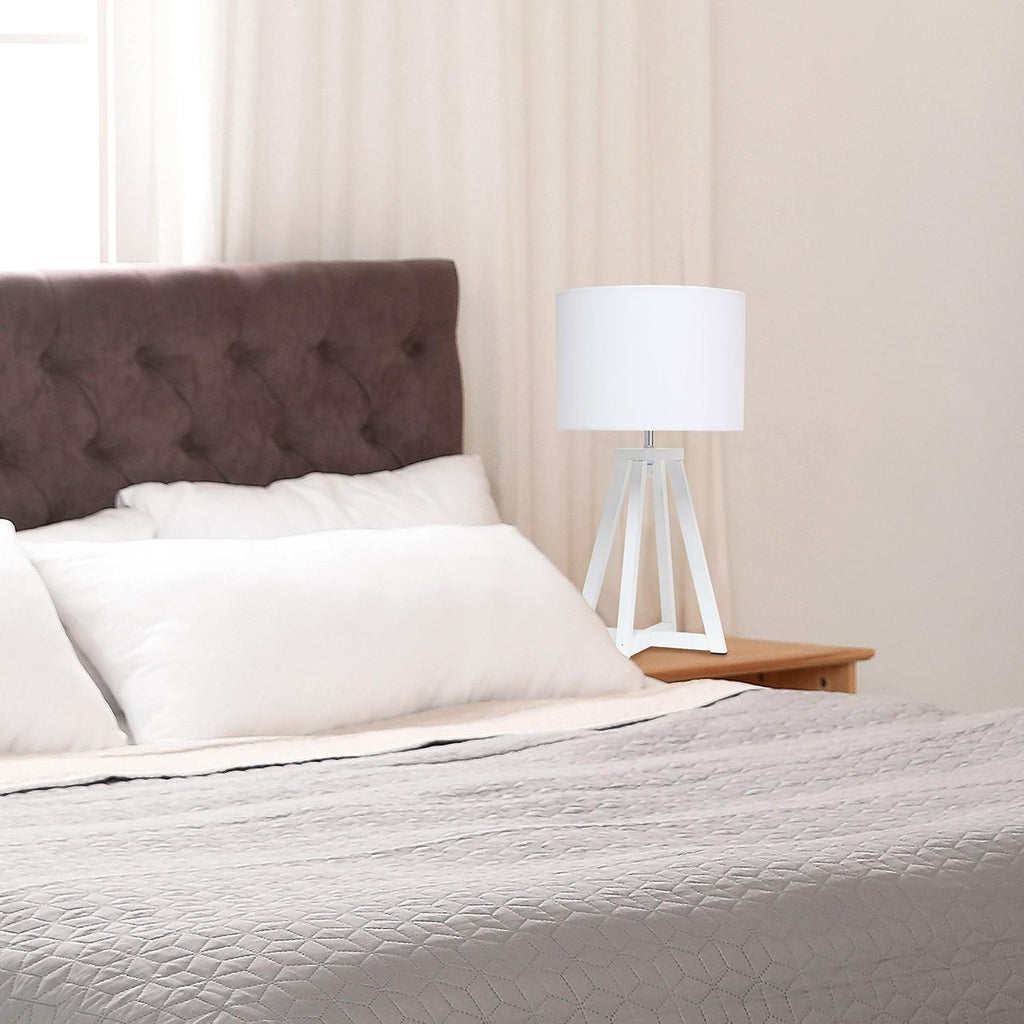 Simple Designs LT1069-WOW Interlocked Triangular White Wood Table Lamp with White Fabric Shade (Pack of 4)