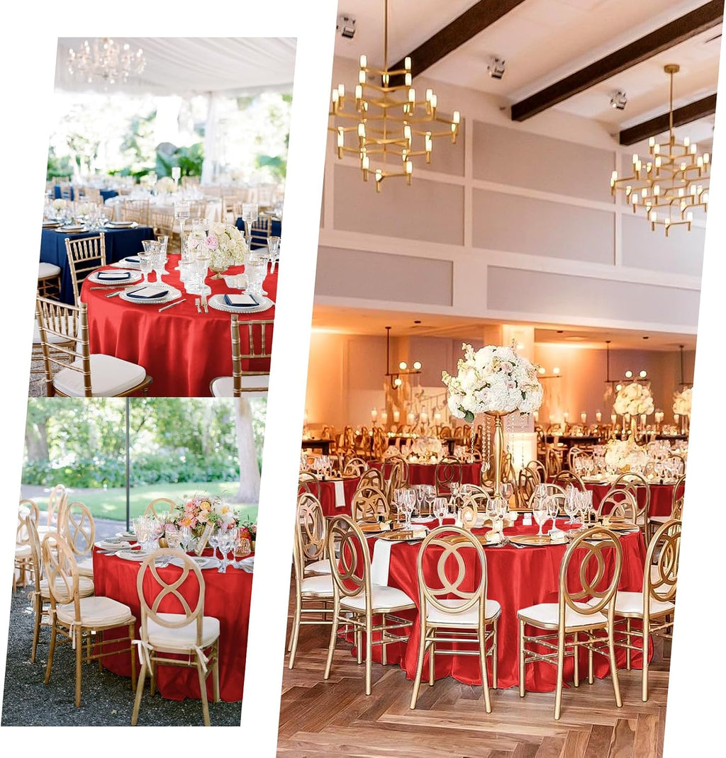 12 Pack 120 Inch Round Tablecloth, Red Satin Fabric Table Cloth for Round Tables, Wrinkle Resistant Washable TableCover Bright Silk Table Clothes for Wedding Party Dining Tables Banquet