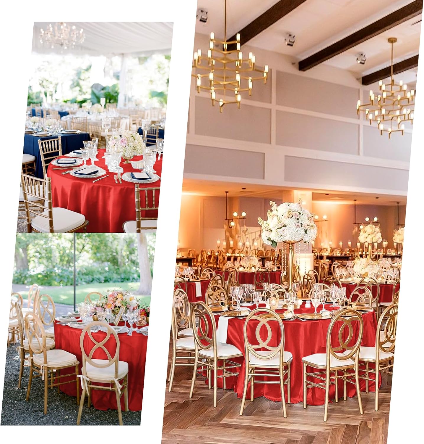 12 Pack 120 Inch Round Tablecloth, Red Satin Fabric Table Cloth for Round Tables, Wrinkle Resistant Washable TableCover Bright Silk Table Clothes for Wedding Party Dining Tables Banquet