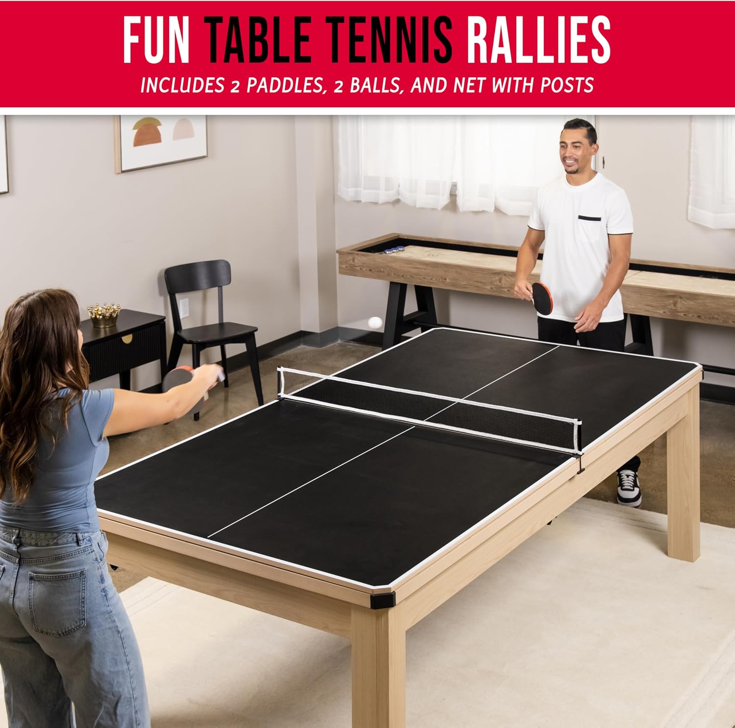 GoSports 3 in 1 Pool, Dining, & Table Tennis Combo Table and Storage Benches - 7 ft or 8 ft - Convertible Billiards and Table Tennis with Accessories