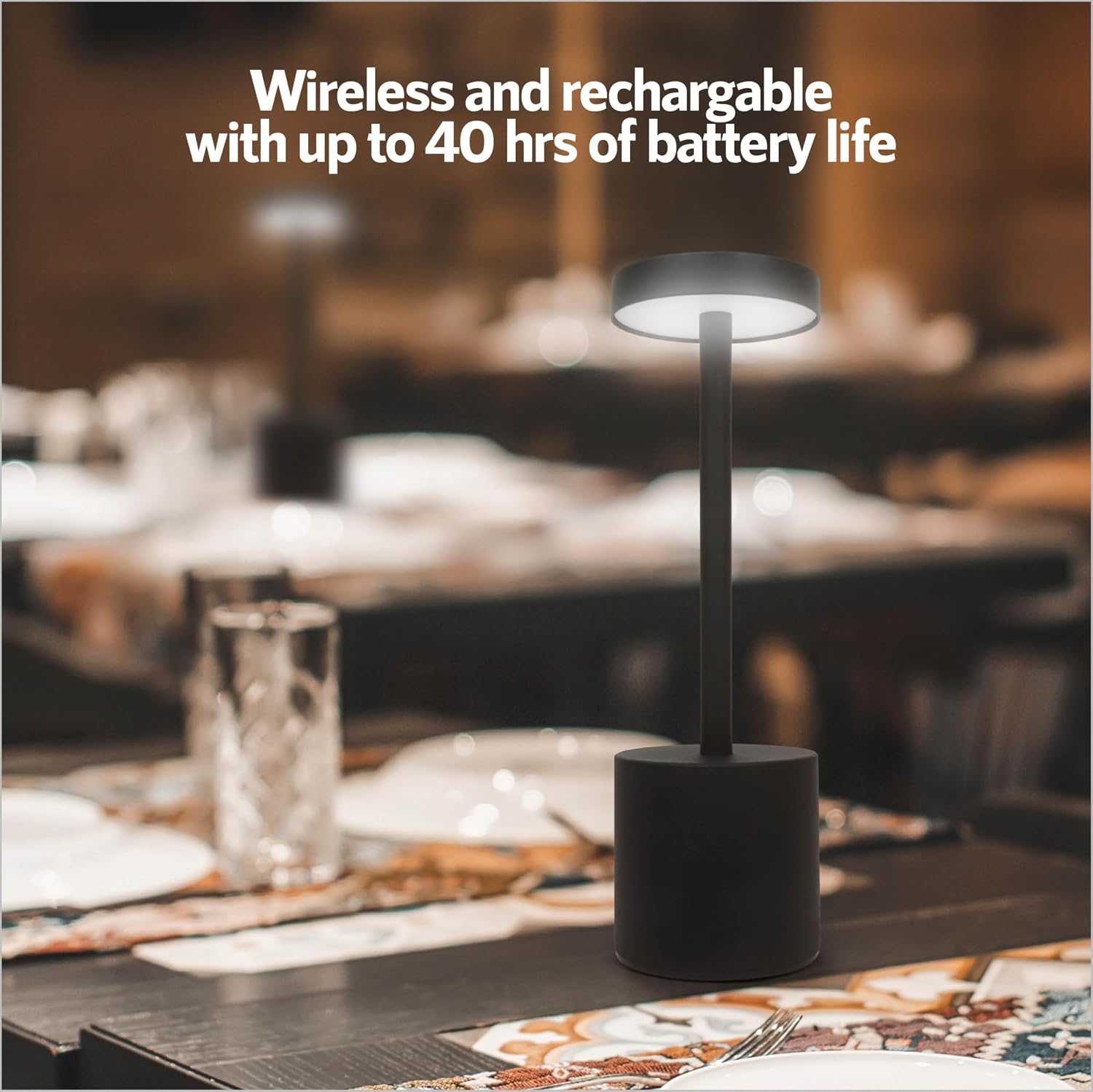 10 Pack - Black Rechargeable Cordless Table Lamps, Portable LED Desk Lamps, Dimming 5000mAh Rechargeable Battery Powered LED Lighting for Restaurant,Bar, Bedroom, Outdoor, Party