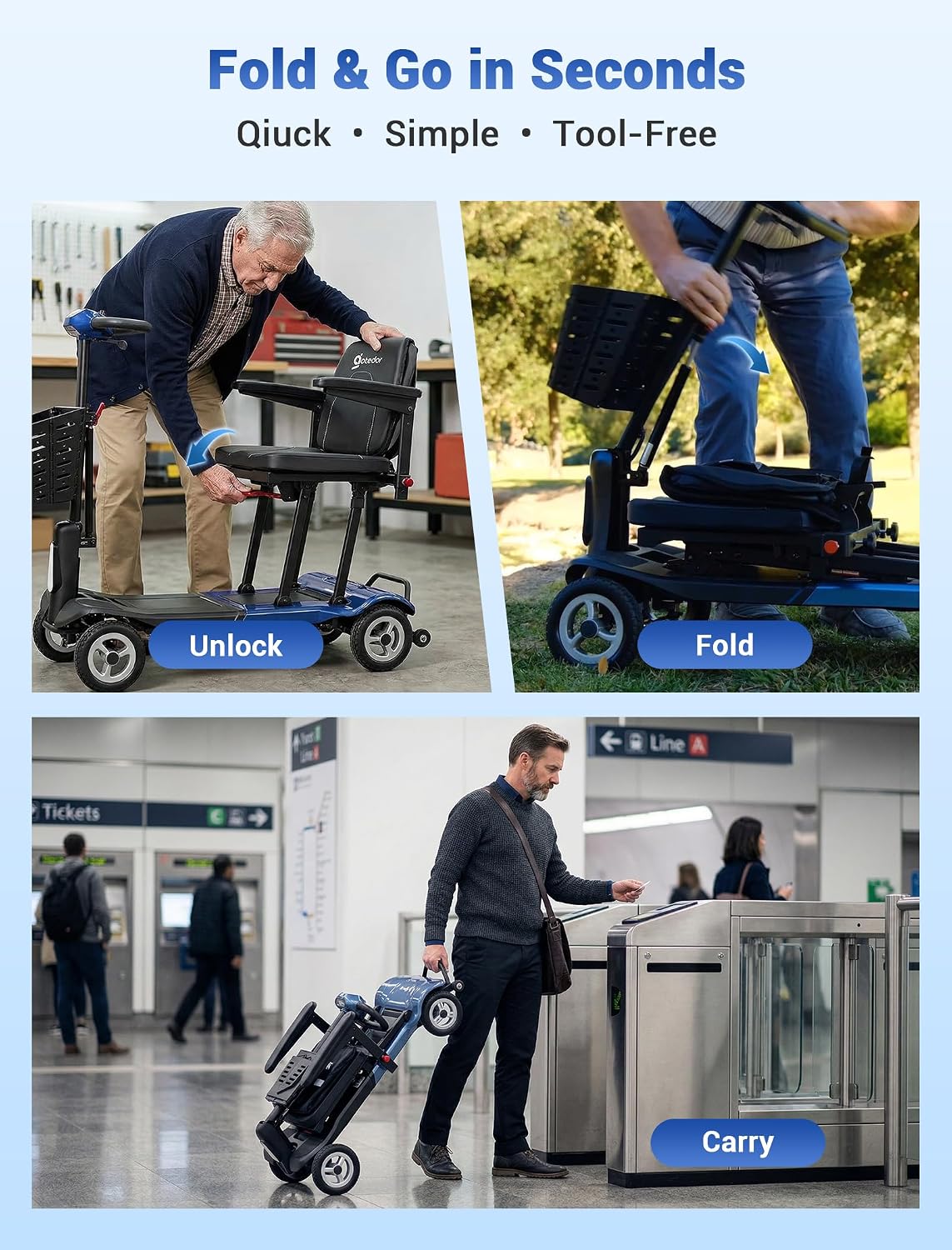 Aotedor Ultra Lightweight Mobility Scooter for Adults, 36 lbs Foldable Electric Scooter with Dual Lithium Batteries, 22 Miles Range Portable Travel Scooter for Seniors, Airline Approved