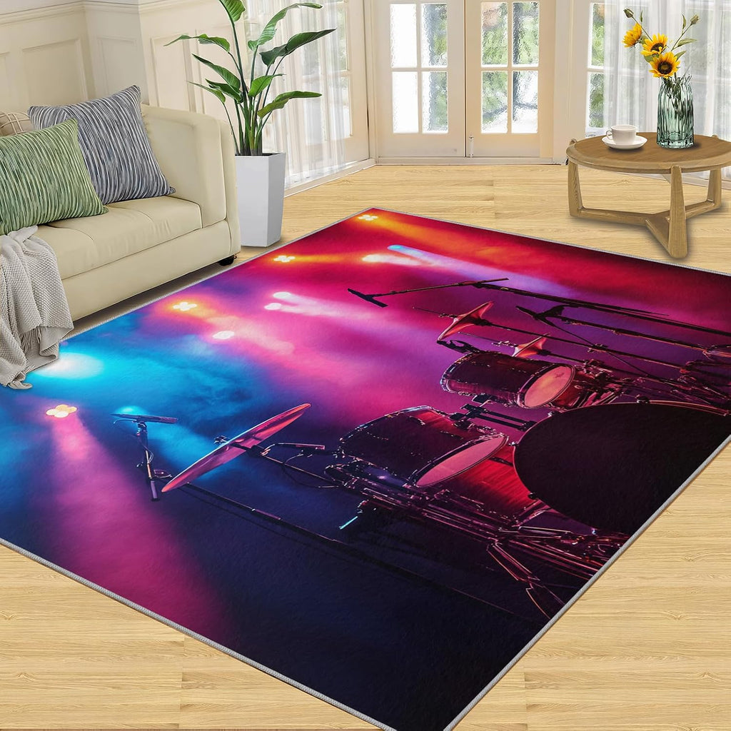 Drum Set Rugs for Music Room - 6x9 Rug, Drums Rug, Musical Instrument Washable Area Rugs for Bedroom, Musical Carpet, Boys Room Carpet - Drums Home Decor & Gift