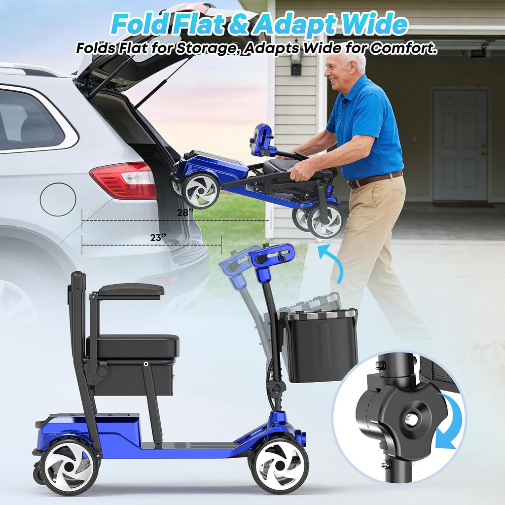 Mobility Scooters, Lightweight Electric Scooters for Seniors&Adults | 49lb Aluminum Frame with Removable Battery, Foldable Motorized Scooters for Trips, Shopping, Daily Use, Royal Blue, 10 Ah