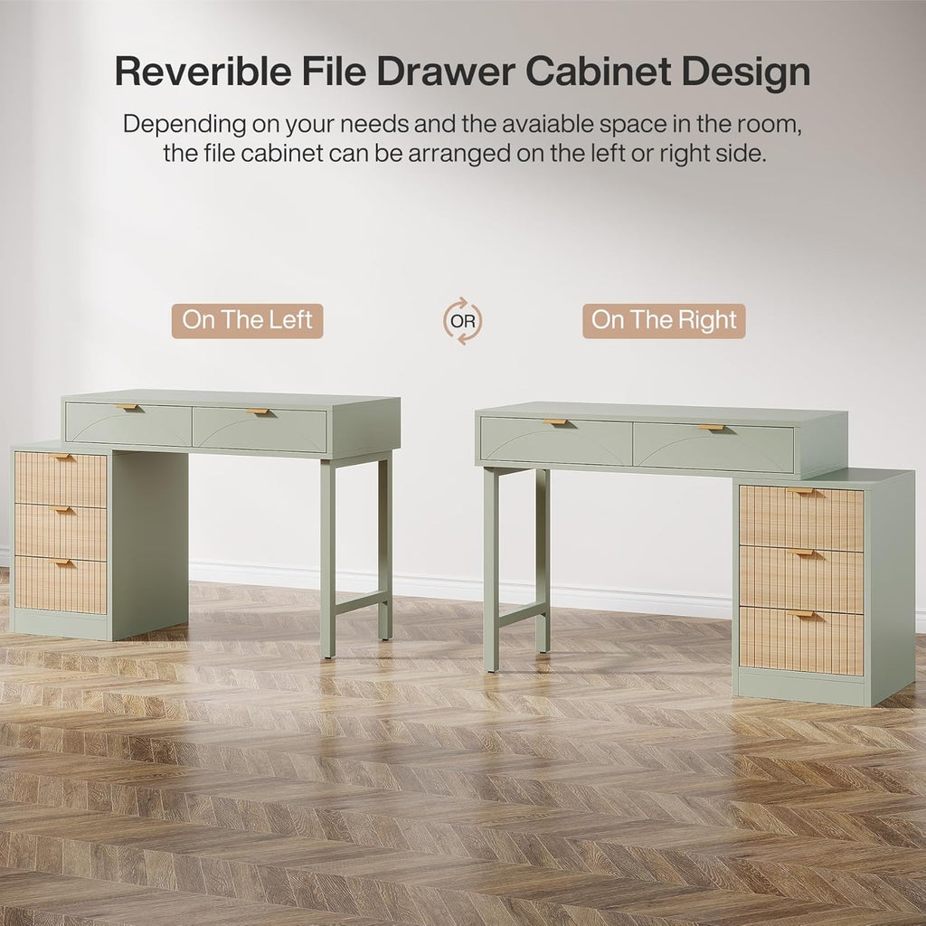 Tribesigns Computer Desk with 5 Drawers, Reversible Small Writing Desk with Storage, Modern Wooden Study Table Workstation for Home Office, Small Spaces, Mint Green