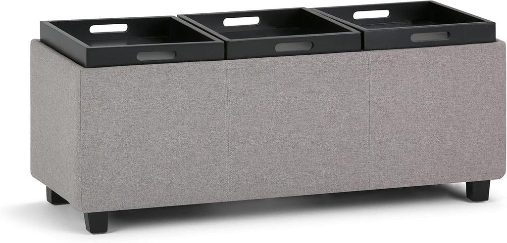 SIMPLIHOME Avalon Storage Ottoman - 42 inch Wide Upholstered Linen Look Fabric Rectangular Flip-Top Ottoman in Cloud Grey, Contemporary Coffee Table Ottoman for Living Room with Hidden Storage