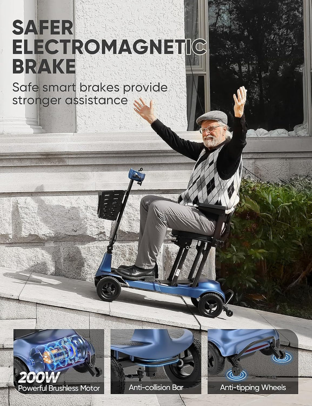 Mobility Scooters for Adults & Seniors - Ultra Lightweight 27.5 lbs Carbon Fiber Folding Electric Scooter - Airlines Approved All-Terrain Portable Scooter with Basket and Charger Included-Blue