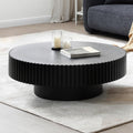 JUSTONE 31.5' Modern Farmhouse Black Round Coffee Table - Wood Drum Accent Table for Living Room,Handcrafted Relief Carving,ø31.5' x 13.8'H (Black)