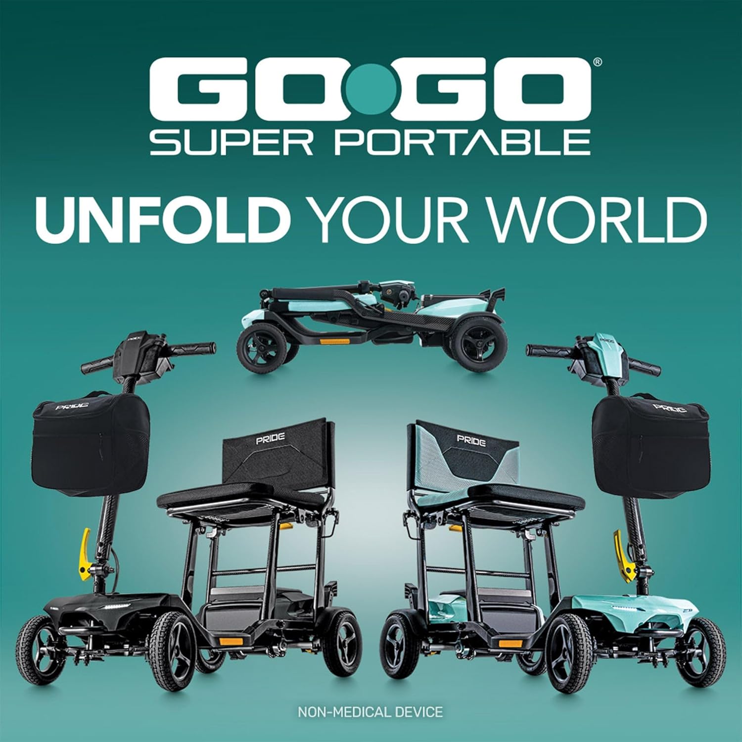 Pride Mobility Go-Go Super Portable 4-Wheel Folding Travel Mobility Scooter – 300 lbs Capacity, 4.5 mph, Airline-Approved Lithium Battery – for Seniors, Adults, Elderly – Lightweight & Compact (Black)