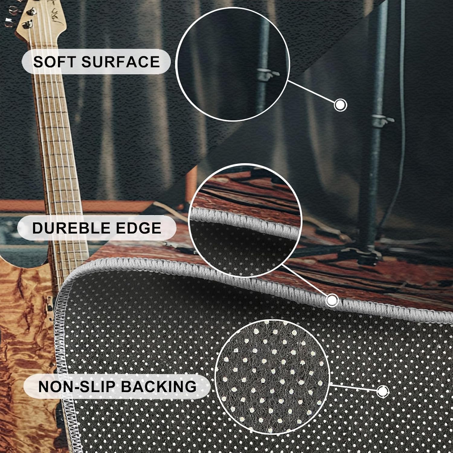 Guitar Rugs for Music Room - 5x7 Rug, Americana Guitars Rug, Musical Instrument Washable Area Rugs for Bedroom, Rock and Roll Carpet, Boys Room Carpet - Guitar Home Decor & Gift