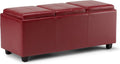SIMPLIHOME Avalon Storage Ottoman - 42 inch Wide Upholstered Vegan Leather Rectangular Flip-Top Ottoman in Red, Contemporary Coffee Table Ottoman for Living Room with Hidden Storage