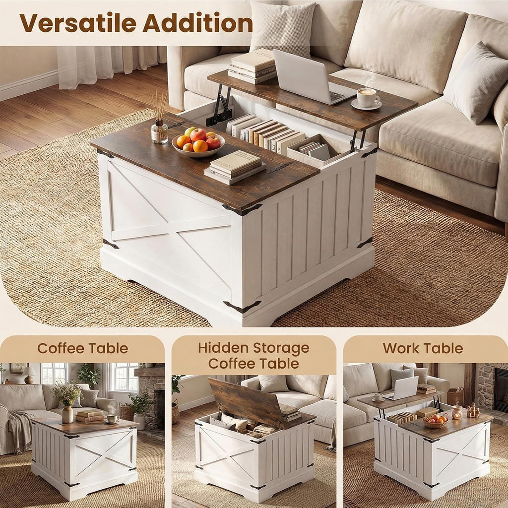 Giantex Farmhouse Lift Top Coffee Table, 31.5' Square Wood Center Table with Large Hidden Storage Compartment & Hinged Lift Top, Accent Cocktail Tea Table, Rustic Living Room Tables (Rustic Brown)