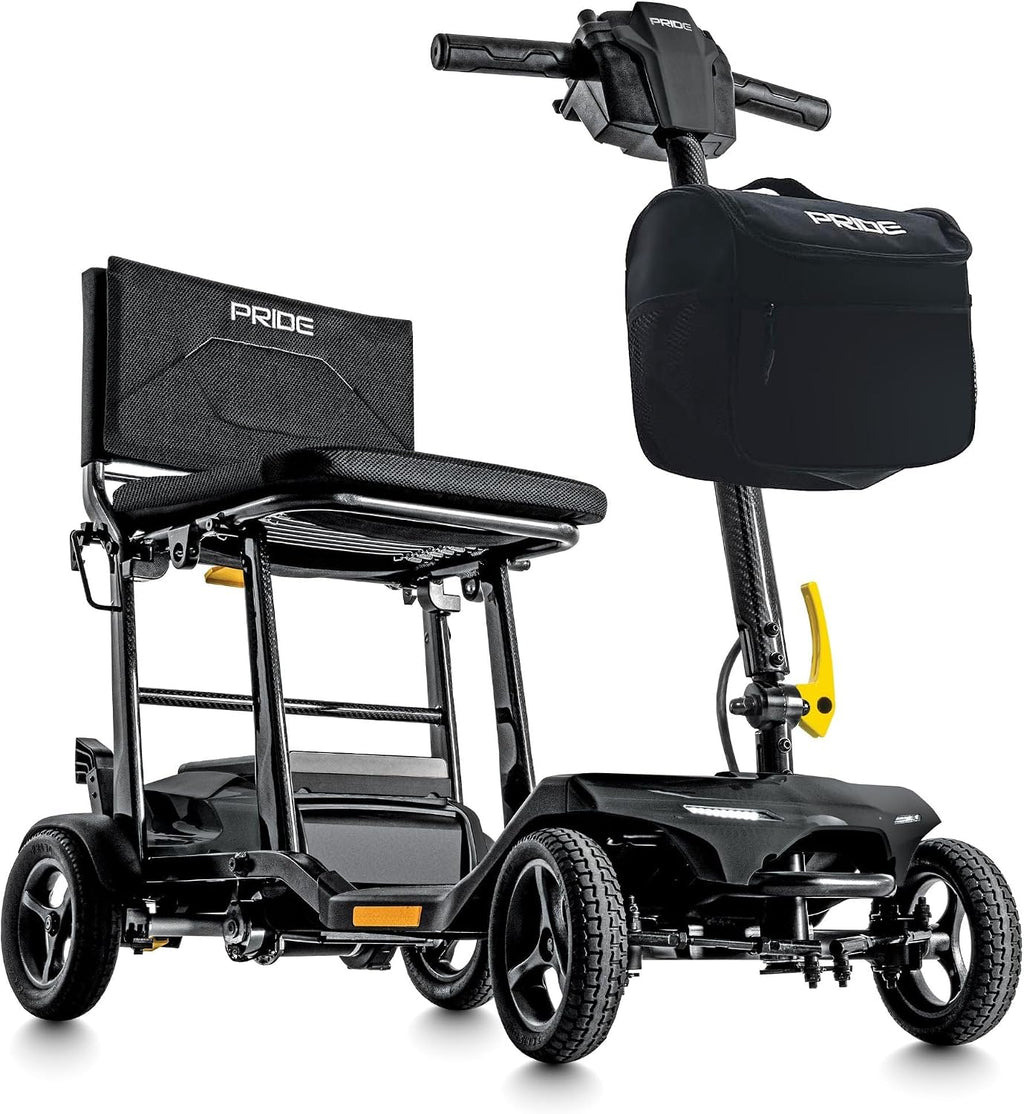Pride Mobility Go-Go Super Portable 4-Wheel Folding Travel Mobility Scooter – 300 lbs Capacity, 4.5 mph, Airline-Approved Lithium Battery – for Seniors, Adults, Elderly – Lightweight & Compact (Black)
