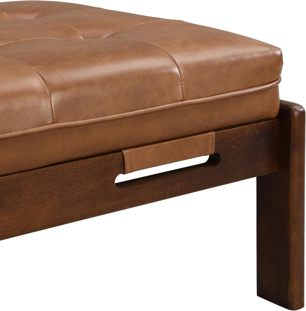 Merax 48.4' Rectangle Tufted Upholstered Cocktail Ottoman, Leather Ottoman Coffee Table,PU Leather Ottoman for Living Room, Bedroom, Office, Brown