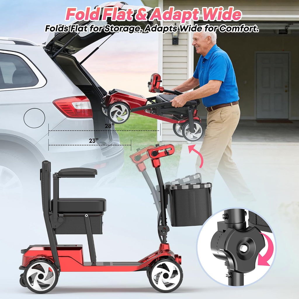 Mobility Scooters, Lightweight Electric Scooters for Seniors&Adults | 49lb Aluminum Frame with Removable Battery, Foldable Motorized Scooters for Trips, Shopping, Daily Use, Race Red, 10 Ah