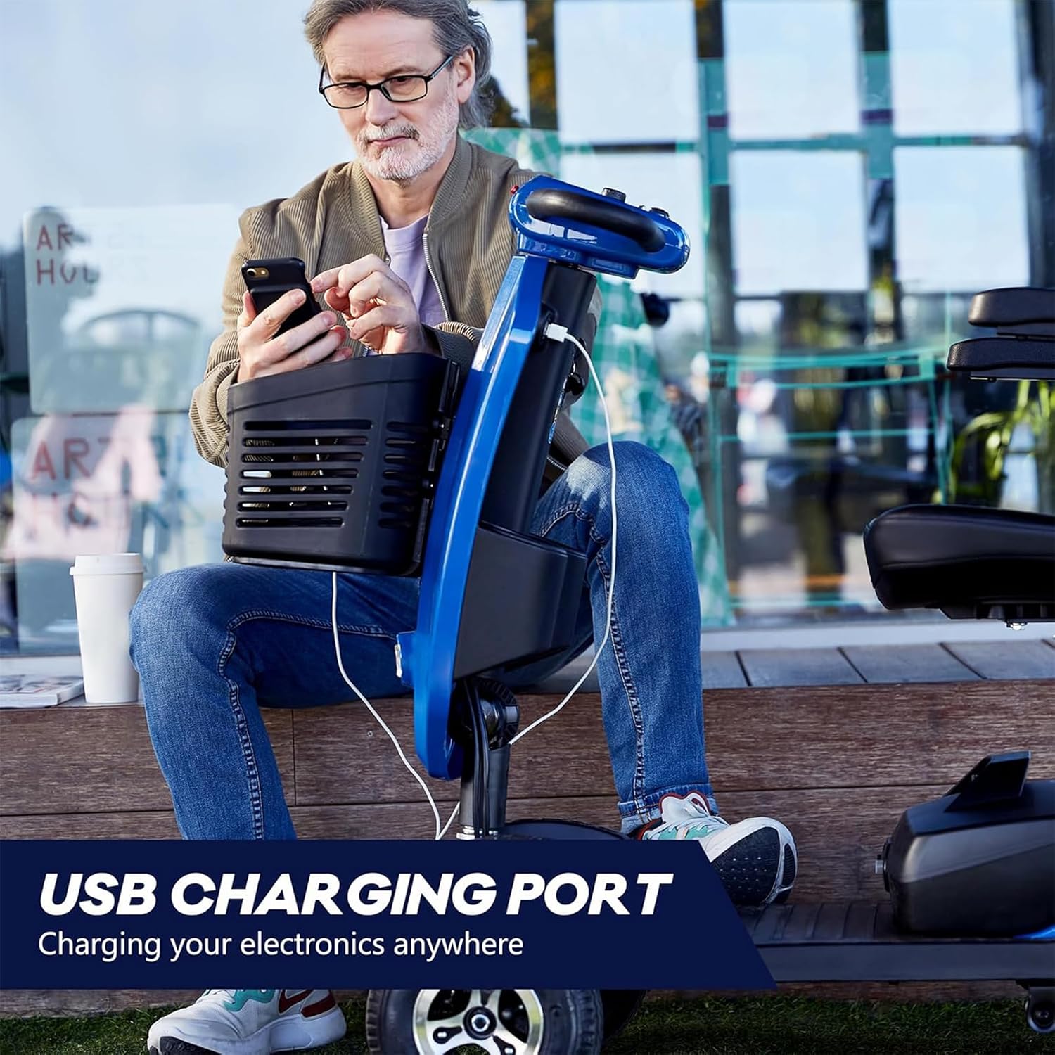 Mobility Scooters for Seniors & Adults 400 Lb Weight All Terrain,Heavy Duty 4 Wheel Foldable Powered Scooter,Portable Disability Mobile Electric Wheelchair,Luxury Seat and w/Led Lights,Blue