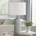 360 Lighting Patrick Modern Coastal Modern Table Lamp 26 1/4' High with USB Dimmer Whitewash Gray Ceramic White Drum Shade for Bedroom Living Room House Desk Bedside Nightstand Office Family