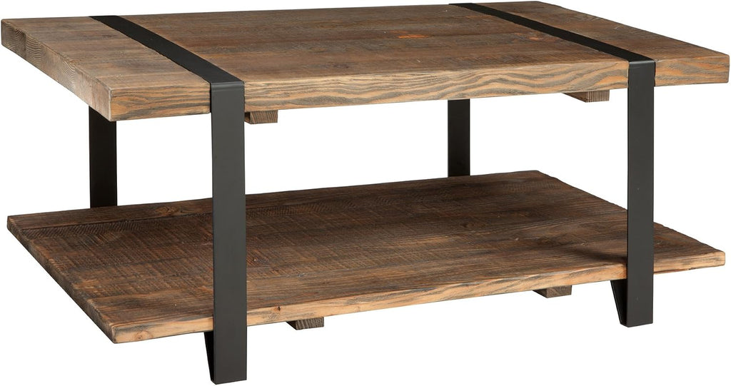 Alaterre Furniture Stowe 42-Inch Reclaimed Wood Coffee Table, Durable Metal Legs, Unique Wrapped Metal Strap Design, Rustic Brown, Ideal for Living and Office Spaces