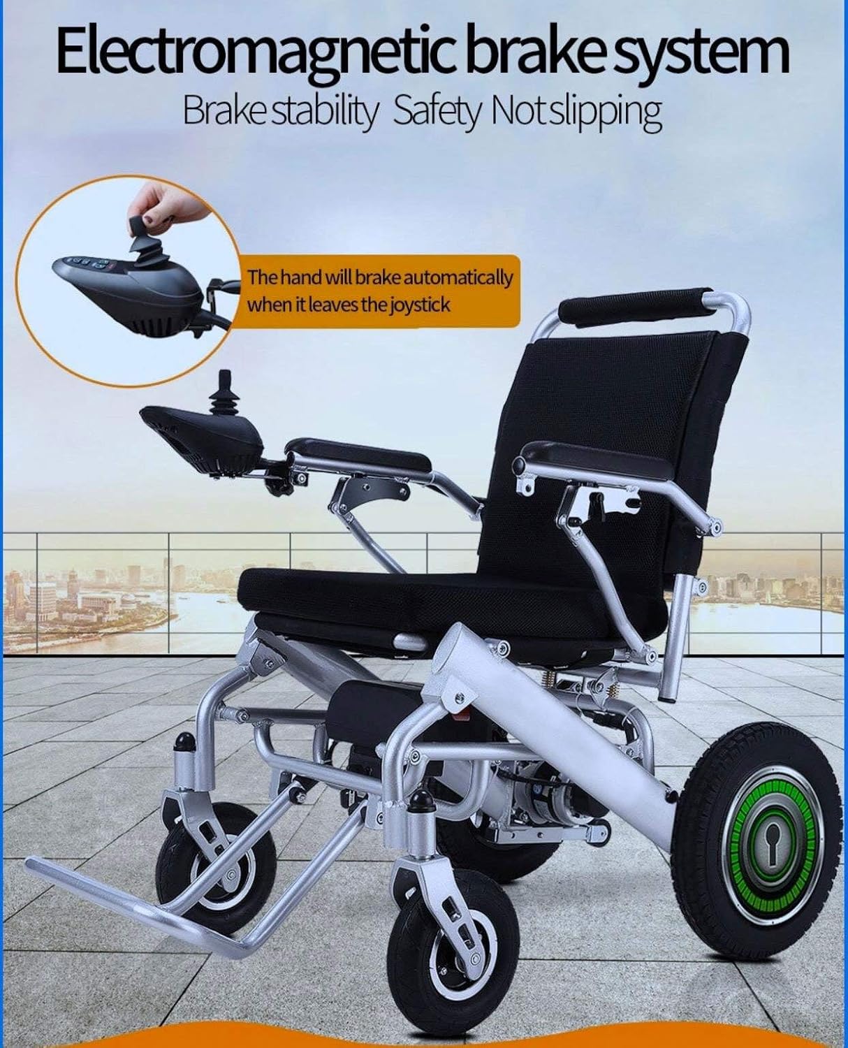 Fold and Travel Lightweight Electric Wheelchair, Mobility Scooter Wheel Chair, Aviation Travel Safe Power Wheelchair Foldable Silla de Ruedas Electrica para Adultos (Gold, 17' Seat Width)