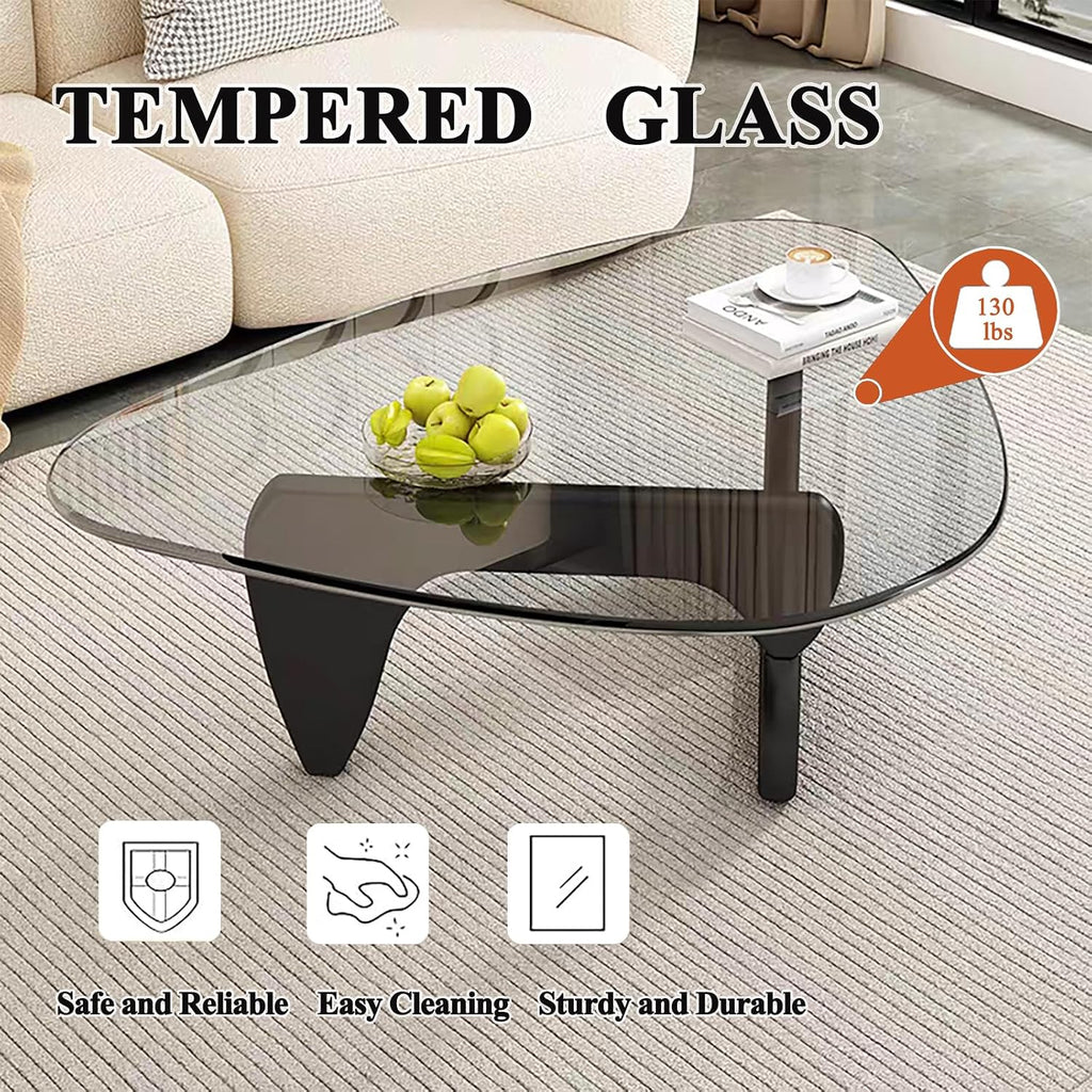 Mid Century Modern Glass Coffee Table, Coffee Table for Living Room, Noguchi Coffee Tables,Suitable for Bedroom Living Room Reception Office Tables (Black/Transparent, ML)