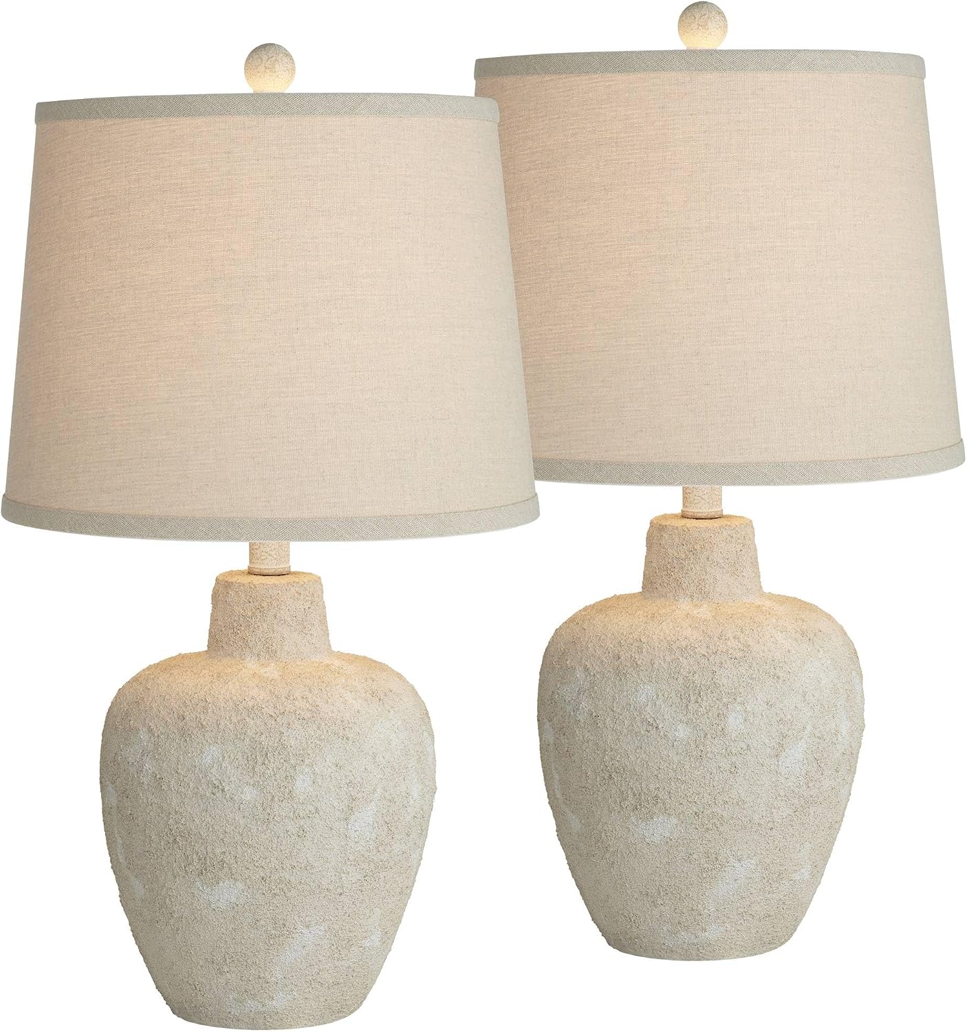 360 Lighting Romeo 23 1/2' High Jar Small Farmhouse Rustic Natural Cottage Coastal Accent Table Lamps Set of 2 Beige Distressed Earth Tone Finish Shade Living Room Bedroom Bedside Nightstand