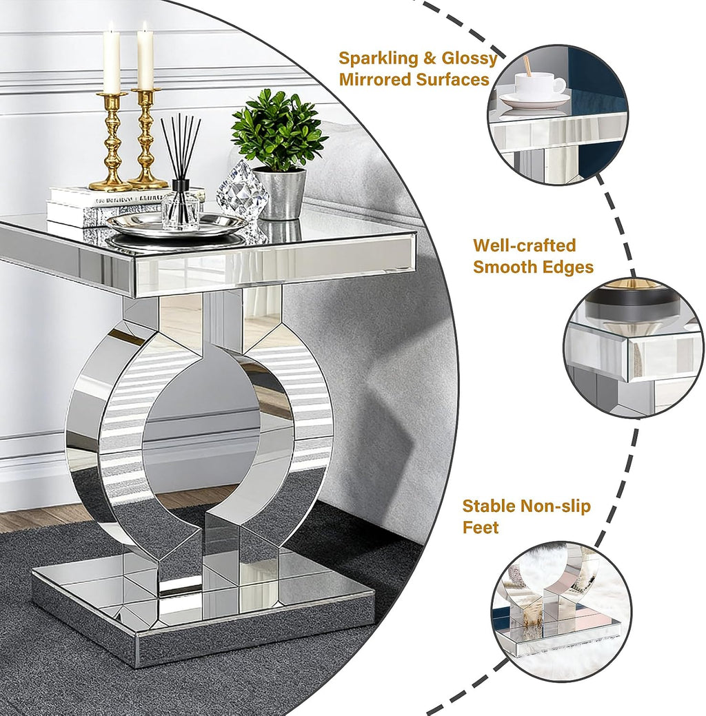 Mirrored End Table, Silver Side Accent Table, Small Mirrored Coffee Table for Living Room, Bedroom, 16'x12'x23'