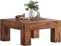 LUMTOK Wooden Square Coffee Table,35.5 inch Farmhouse Low Cocktail with Thick Base for Living Room (Rustic Brown)