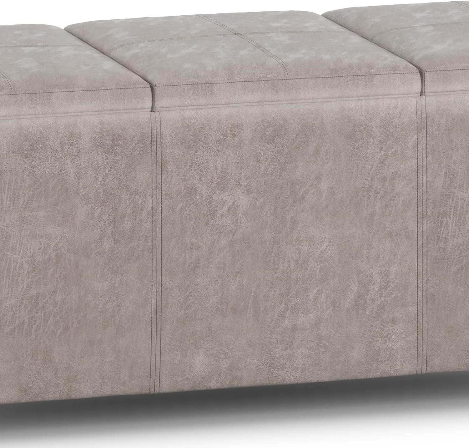 SIMPLIHOME Avalon Storage Ottoman - 42 inch Wide Upholstered Vegan Leather Rectangular Flip-Top Ottoman in Distressed Grey Taupe, Contemporary Coffee Table Ottoman for Living Room with Hidden Storage