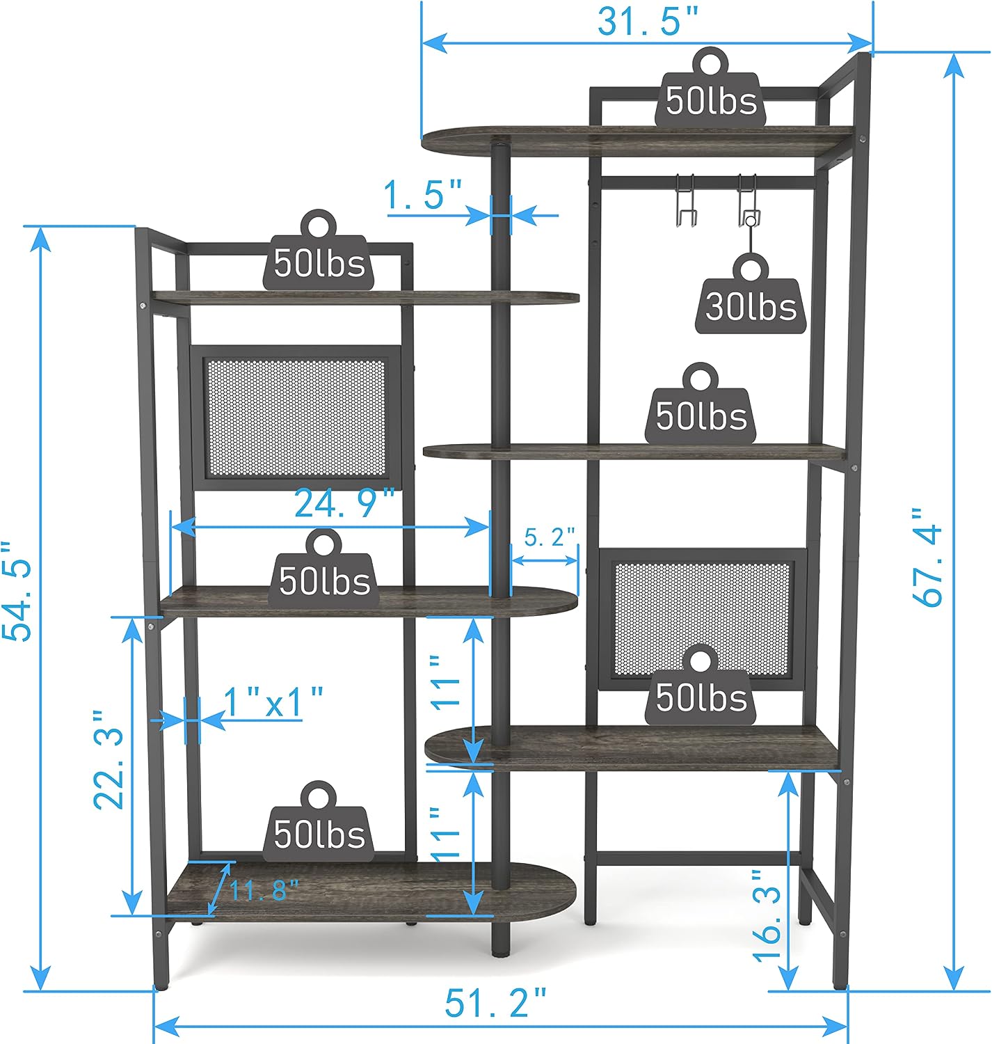 Gezen 6-Tier Industrial Bookshelf Wood Bookcase with Metal Frame, Tall Office Book Shelves Wooden Etagere Book Shelf, Open Storage Shelving Unit for Living Room/Study Room/Bedroom(Black Oak)