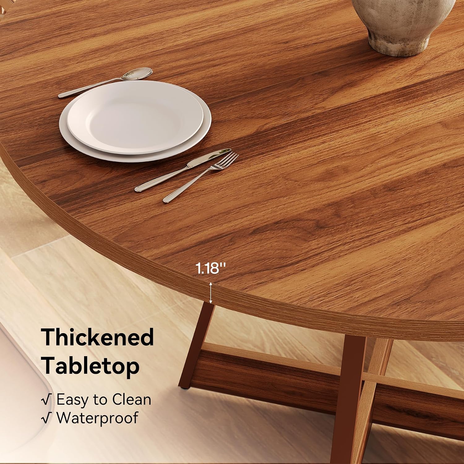 LITTLE TREE 39 Inches Round Dining Table for 2-4, Farmhouse Circle Kitchen Table for Dining Room, Wooden Dinner Table with Heavy Duty Pedestal, Small Bistro Table for Restaurant, Brown