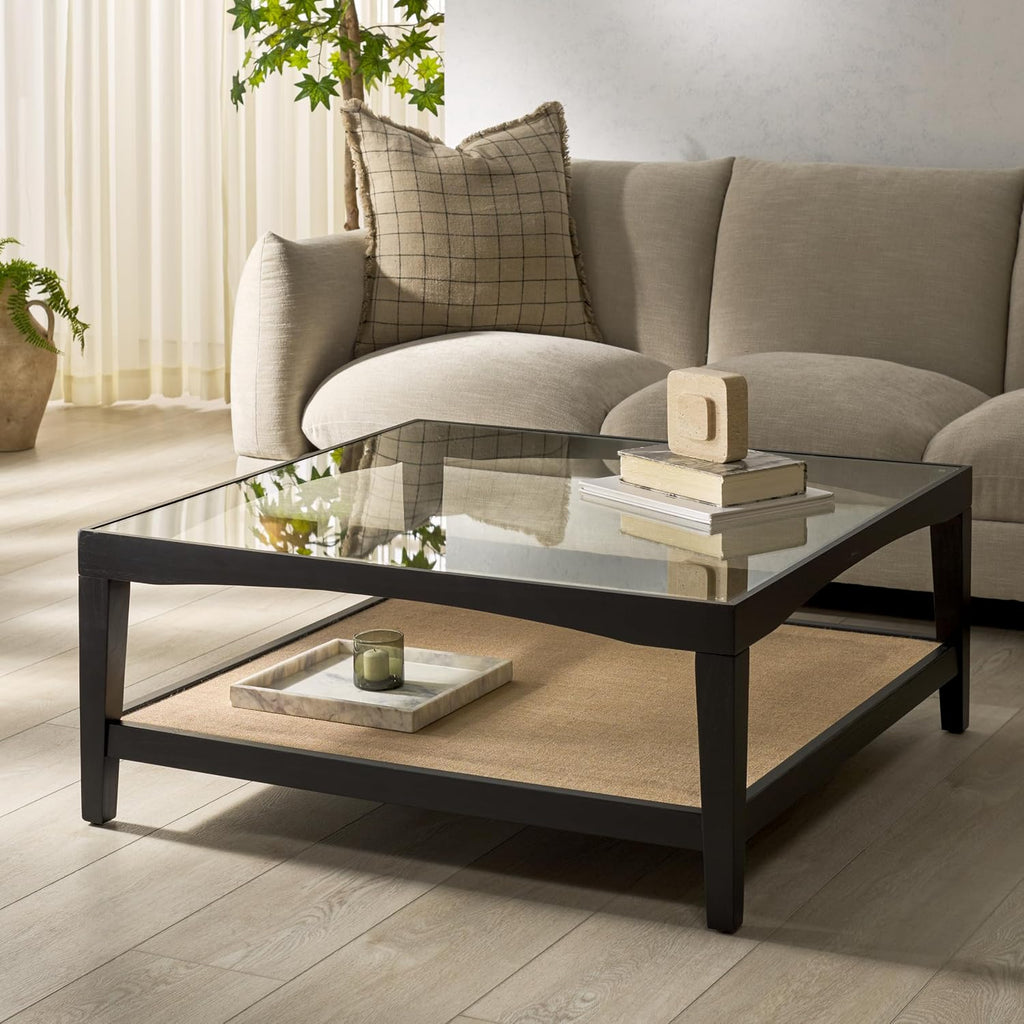 SAFAVIEH Couture Collection Nicolella Black Square Glass & Linen Coffee Table