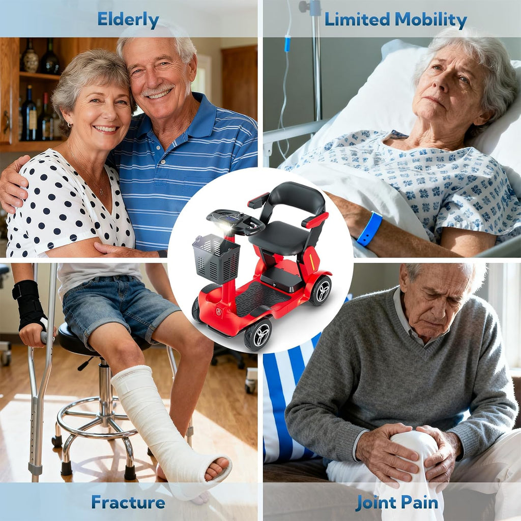 SPD2 Peak 1000W 4 Wheel Mobility Scooter,Electric Powered Wheelchair Device with 35Mile Long Range Power Extended Battery with Charger & Basket, for Travel/Elder/Adult/Handicap/Disability (Red)