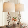 Franklin Iron Works Annie Modern Industrial Table Lamps 28' Tall Set of 2 Weathered Sand Iron Cream Tapered Drum Shade for Bedroom Living Room House Home Bedside Nightstand Office Entryway Family