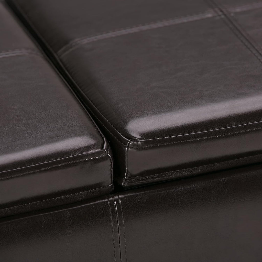 SIMPLIHOME Avalon Storage Ottoman - 42 inch Wide Upholstered Vegan Leather Rectangular Flip-Top Ottoman in Tanners Brown, Contemporary Coffee Table Ottoman for Living Room with Hidden Storage