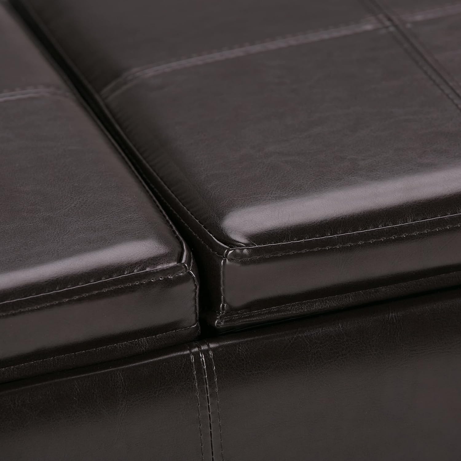 SIMPLIHOME Avalon Storage Ottoman - 42 inch Wide Upholstered Vegan Leather Rectangular Flip-Top Ottoman in Tanners Brown, Contemporary Coffee Table Ottoman for Living Room with Hidden Storage