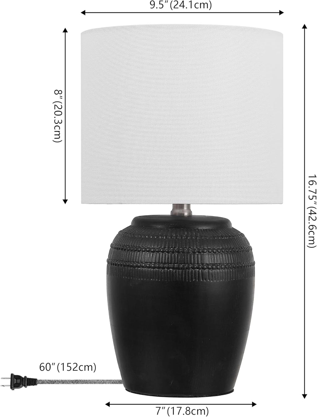 JONATHAN Y 16.75' Black/Nickel Ceramic Table Lamp Set of 2, Rustic Traditional Reeded Vase Lamps with White Linen Shade for Bedroom Living Room Decor JYL5707A-SET2