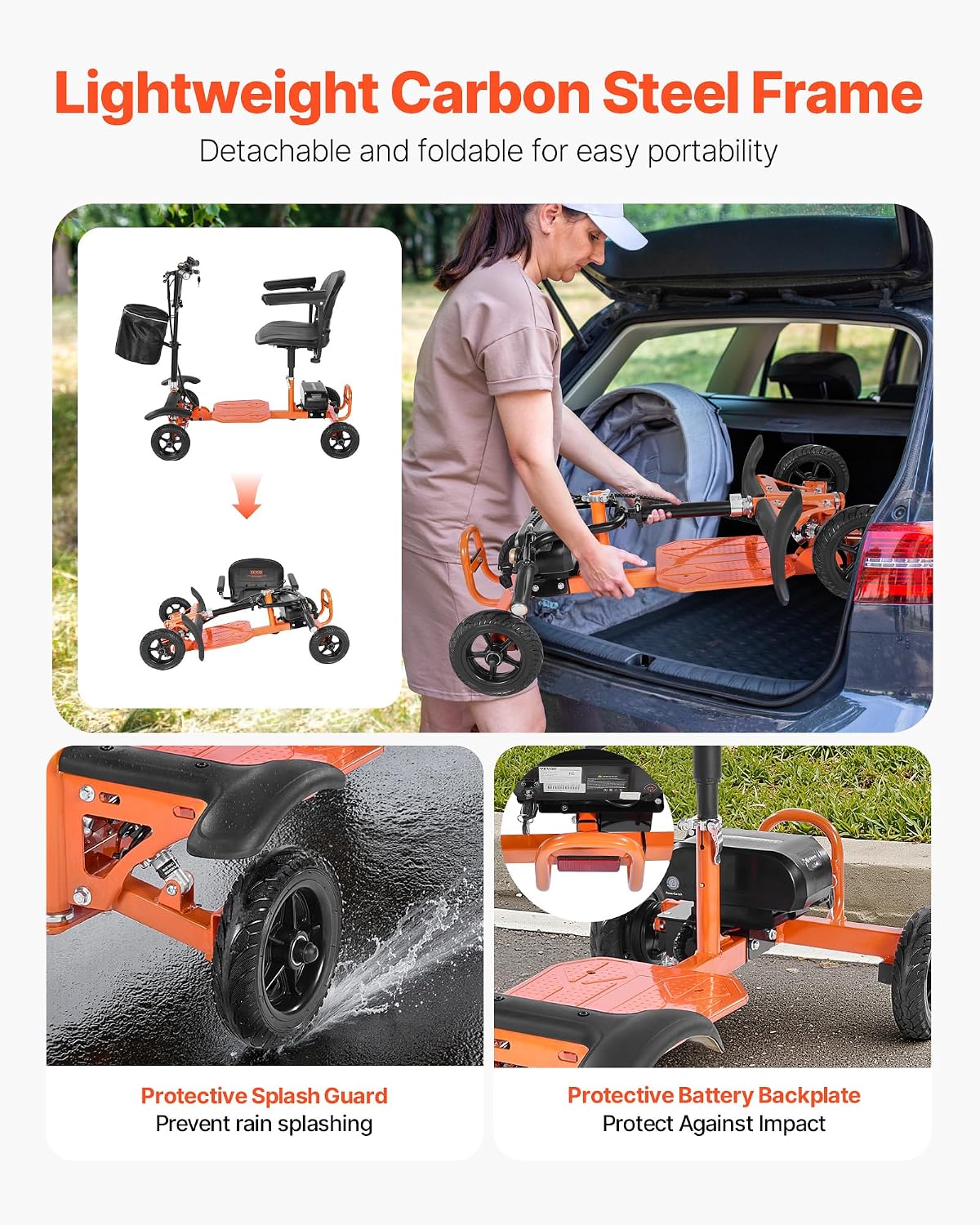 VEVOR 2025 Upgraded Lightweight Mobility Scooter for Adults & Seniors, 50lb Foldable, FAA & Cruise Approved with 12 Mile Range – Powered by Large 48V 5.2Ah Battery (No Frequent Battery swaps)