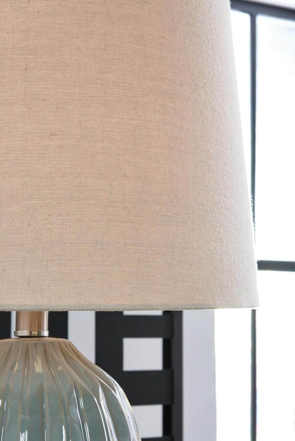 Signature Design by Ashley Hadbury Contemporary Ceramic Table Lamp Set with 3-Way Switch, Set of 2, Light Green & Beige
