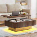 Grepatio Lift Top Coffee Table with Storage, 38' Fluted Coffee Table with RGB Led Lights, Wooden Center Tables with USB Power Outlet, Mid Century Table with Lifting Top for Living Room (Rectangle)