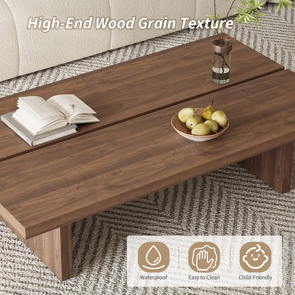 47' Rectangular Walnut Grain Coffee Table - Minimalist Modern Coffee Tables for Living Room, Japanese Tea Table, Low Profile Center Table for Home & Office (Brown)
