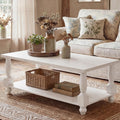 Homieasy Farmhouse Coffee Table with Storage, 47' Rectangular Living Room Center Table with Solid Wood Legs and Thickened Top, 2-Tier Wood Coffee Table with Turned Legs, Easy Assembly, White