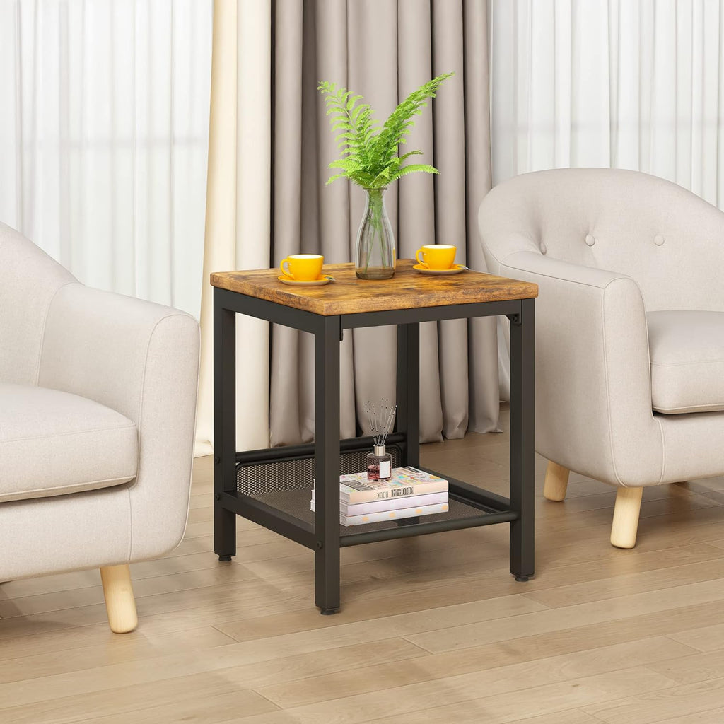 furlinkhm Coffee Table Set of 3, Industrial Coffee Table with 2 Square End Side Tables, Modern Living Room Table Set, with Metal Frame, for Apartment Home Office, Brown