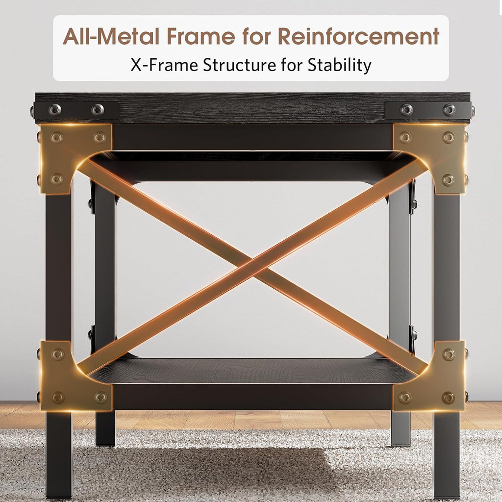 Rectangle Coffee Tables for Living Room, Wood Rectangular Coffee Table, 2 Tier Industrial Modern Center Table with Thickened Tabletop and Metal Frame, 47 inch Long (Black)