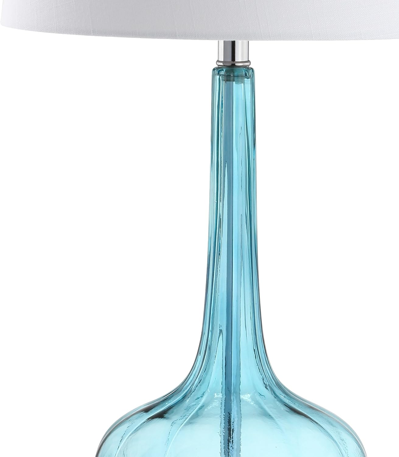 JONATHAN Y 28.5' Aqua Glass Teardrop LED Table Lamp Set of 2 for Living Room Bedroom Nightstand, White Linen Shade Modern Transitional Bedside Desk Lamp (JYL1079B-SET2)
