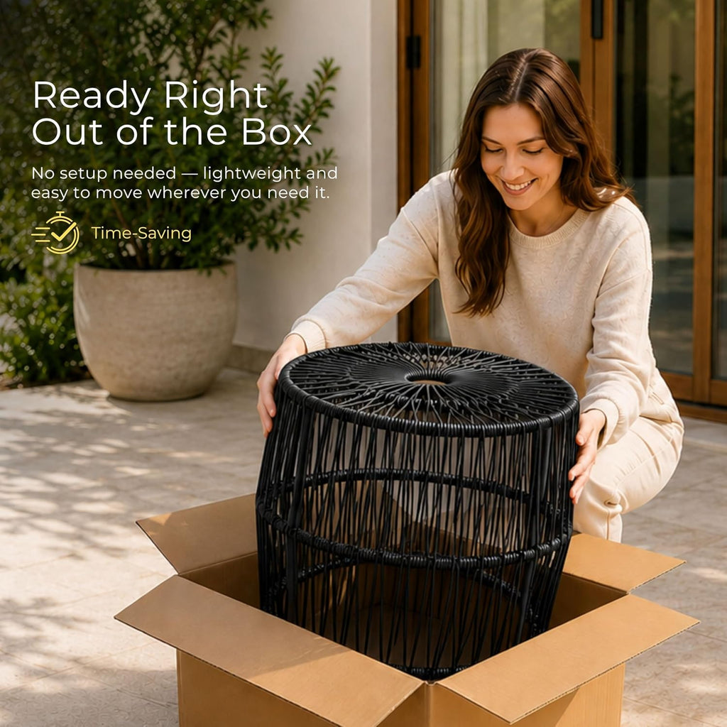 Furniture of America Ysar Boho Rattan Round Coffee Table Outdoor with Metal Frame, All-Weather and Rust Resistant, Handcrafted Coastal Furniture for Patio, Poolside, Garden, Yard, Natural Brown
